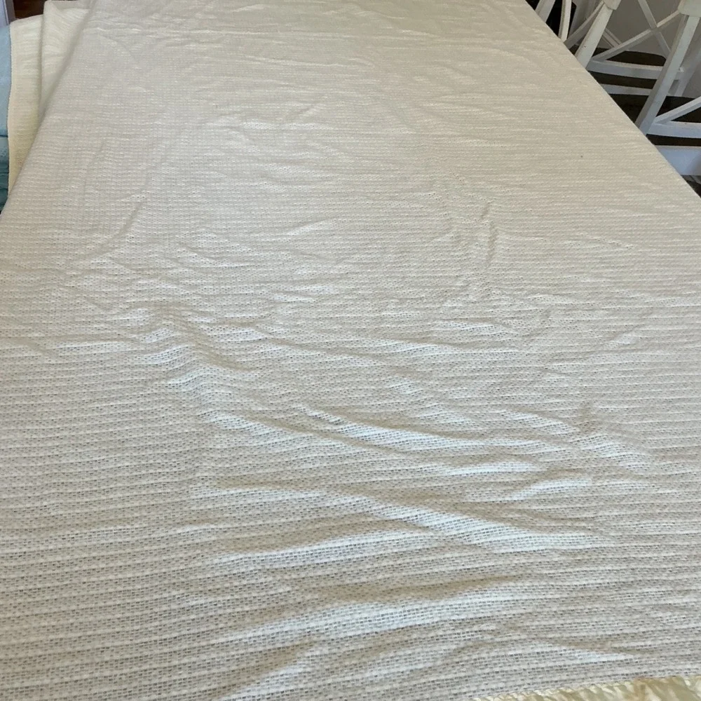 Vintage Cream Yellow Thermal Waffle Weave Blanket Satin Trim Edge 64x83‎